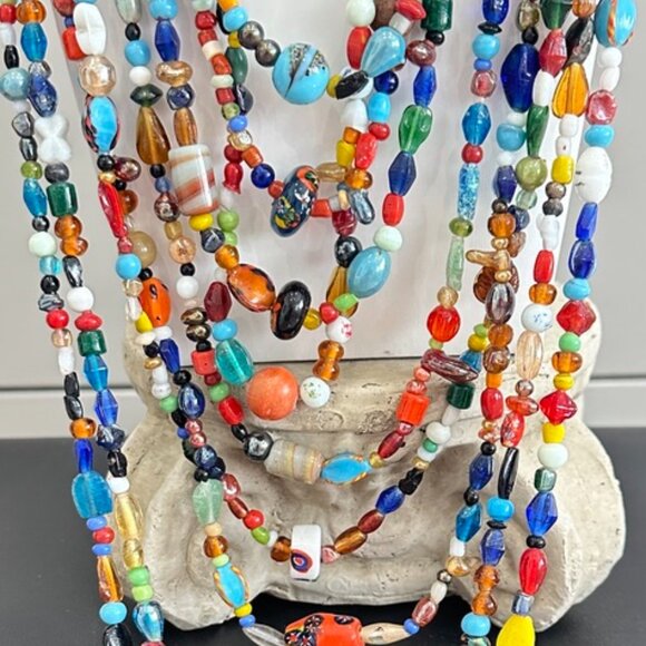 Vintage Multi 9 Strand Naga Tribal Glass Trade Bead Necklace - Picture 4 of 6